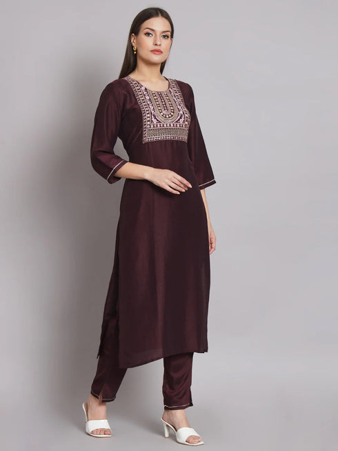 Purple Silk Blend Pant Suit 192059 Back View